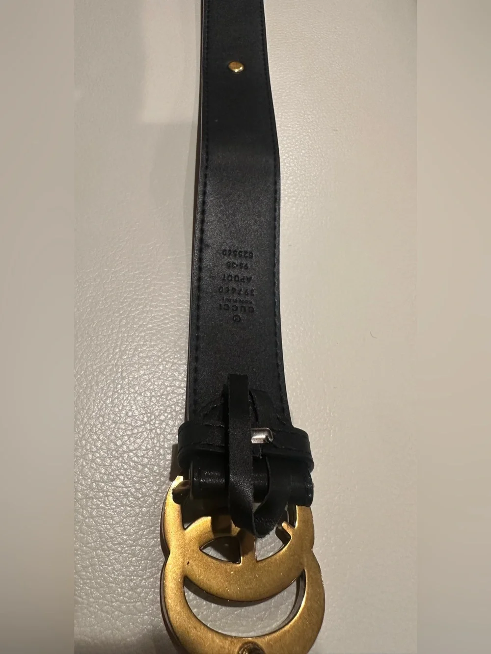 NEW Gucci Marmont Gold Star Studs Double G Black Leather Belt 95 38 625560 Rare